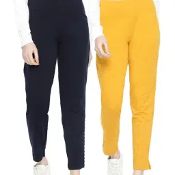 Dollar Missy Navy & Mustard Elasticated Trousers - Pack of 2-image-11