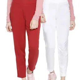 Dollar Missy White & Maroon Elasticated Trousers - Pack of 2-picture-32