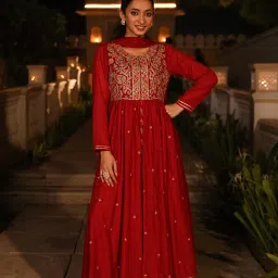 Juniper Maroon Printed A Line Kurta With Shrug & Dupatta image 4