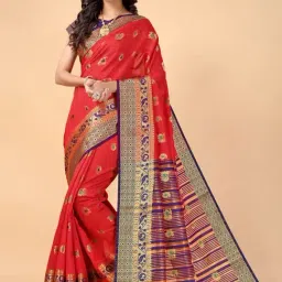 Satrani Red Woven Saree With Unstitched Blouse-picture-26