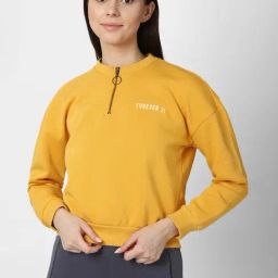Forever 21 Yellow Regular fit Crop Sweatshirt-picture-10