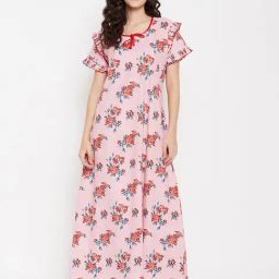 Clovia Pink Printed Nighty-image-23