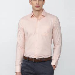 Van Heusen Peach Cotton Slim Fit Checks Shirt-image-40