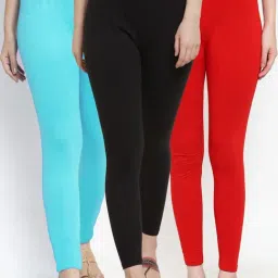 Gracit Black & Red Mid Rise Leggings - Pack Of 3-image-92