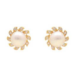 Sri Jagdamba Pearls Raveena Pearl White & Golden Stud Earrings-image-36
