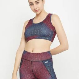 Clovia Blue & Maroon Printed Sports Bra-image-56