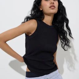 Superstar by Westside Black Ribbed-Textured Cotton-Blend Tank Top-picture-32