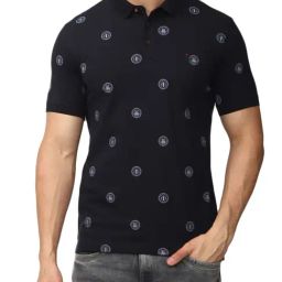 Simon Carter London Navy Printed Slim Fit Polo T-Shirt-image-52