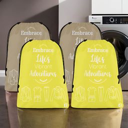 Aura Yellow & Brown 4 Pieces Printed Foldable Water Resistant Multi-Utility Laundry Bags-8