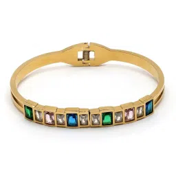 Karatcart Gold-Plated Multicolor Cubic Zirconia Studded Bangle-Style Bracelet For Women image 4