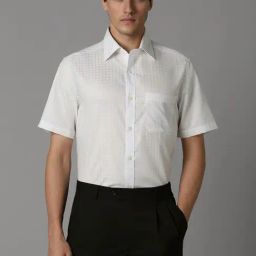 Louis Philippe White Cotton Regular Fit Checks Shirt-picture-29