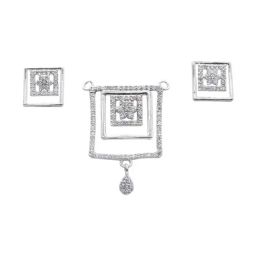 Rihi by P.C. Chandra Jewellers 925 Silver Square Stone Floral Pendant & Earrings Set (without Chain)-image-40