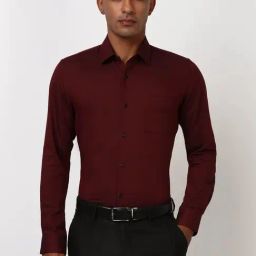 Peter England Maroon Cotton Slim Fit Texture Shirt-image-38