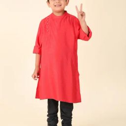 Fabindia Kids Pink Self Design Full Sleeves Kurta-image-20