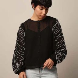 Only Black Embroidered Sleeves Shirt-image-79