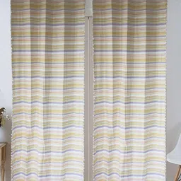 Dekor World Beige Set of 2 Striped Window Curtain-picture-43