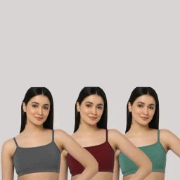 AROUSY Green & Maroon Cotton Beginner's Bra - Pack Of 3-image-91