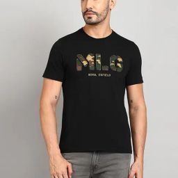 Royal Enfield Black Cotton Blend Regular Self Design T-Shirt-image-26