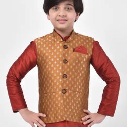 Deyann Kids Brown Embroidered Nehru Jacket-image-66