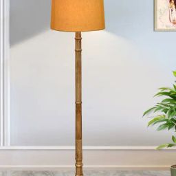 Homesake Rustic Wood Floor Lamp with Yellow Shade & Dome Base for Living Room & Bedroom-9