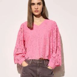 Only Pink Cotton Regular Fit Self Pattern Top-picture-25