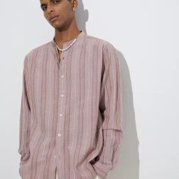 ETA by Westside Dusty Pink Stripe Pattern Relaxed-Fit Cotton Shirt-picture-25