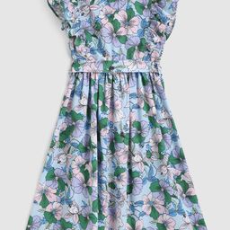 YK Girls Floral Printed Flutter Sleeves Crepe A-Line Dress-picture-49