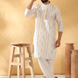 KRAFT INDIA LUXE Men Floral Embroidered Regular Thread Work Kurta with Trousers Kurta Sets-picture-27