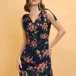 CORSICA Floral Print Gathered Detail A-Line Mini Dress with Bows-picture-44