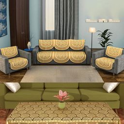 RUBOXA Gold-Toned Printed Cotton Sofa Cover-14