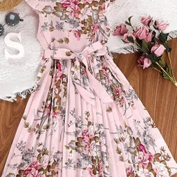 YK Floral Print Flutter Sleeve Fit & Flare Midi Dress-image-100