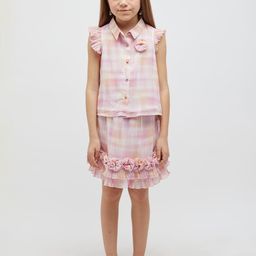 One Friday Checked Flutter Sleeves Shirt Style Top-picture-12