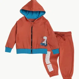 BONTOTS Infants Boys Printed Organic Cotton Hoodie & Jogger Tracksuits-24