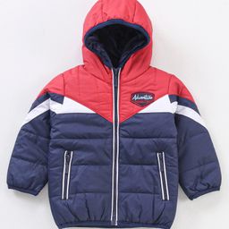 Babyhug Full Sleeves Hooded Padded Jacket Colour Block Pattern - Navy Red-image-67