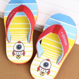 Cute Walk by Babyhug Flip Flops Stripes and Rocket Print - Yellow-image-91