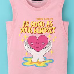 Doreme Single Jersey Sleeveless Top Text Print - Peach-picture-12