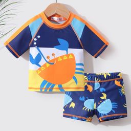 Kookie Kids Half Sleeves 2 Piece Swimsuit Crab Print - Blue-image-14