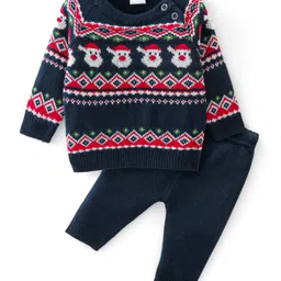 Babyhug Knitted Full Sleeves Sweater Set Christmas Theme Design - Navy Blue-picture-29