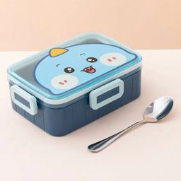 ARCADE TOYS Cute Dino Print 2 Compartment Stainless Steel Insulated Lunch Box for Kids(600 ml) - Blue-picture-17