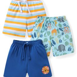 Babyhug Cotton Knit Jungle Safari Printed Shorts Pack of 3 - Multicolour-image-39