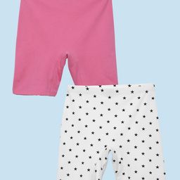 Mackly Pack of 2 Cotton Elastane Solid & Stars Printed Shorts - White & Pink-image-86