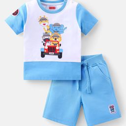 Babyhug Single Jersey Knit Half Sleeves T-Shirt & Shorts Set With The Animal Print - Multicolor-image-48