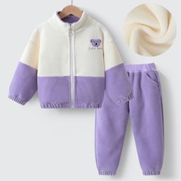 Kookie Kids Full Sleeves Front Zipper Winter Wear Suit with Bear Embroidery - Purple-image-45