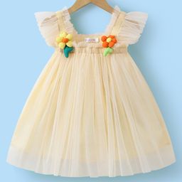 Mark & Mia Frill Sleeves Party Frock with Floral Applique - Cream-image-70