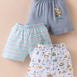 OHMS Single Jersey Knit Knee Length Shorts Sea Life Print Pack of 3 - Grey White-image-7