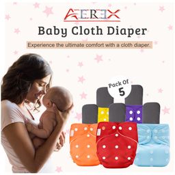 AEREX Baby Cloth Diapers Reusable For 6 Months to 3 Years With Black Insert Pads Leak Proof Washable Diapers For New Born Babies Adjustable Pocket Cloth Diaper Nappies (Pack of 5)-5