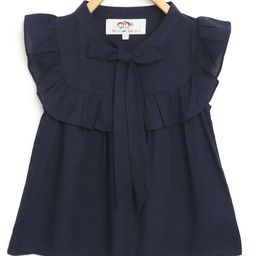 Chuppan Chupai Rayon Sleeveless Frill & Bow Applique Detailed Top - Navy Blue-image-68