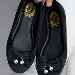 Shoetopia Stones Embellished Bow Applique Detailed Ballerinas - Black-image-55