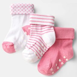 Cute Walk by Babyhug Ankle Length Anti Bacterial Anti Skid Socks with Stripes Pack of 3 - Pink & White-image-6
