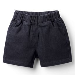 Kookie Kids Denim Solid Coloured Shorts With Two Pockets & Elasticated Waist- Black-image-79